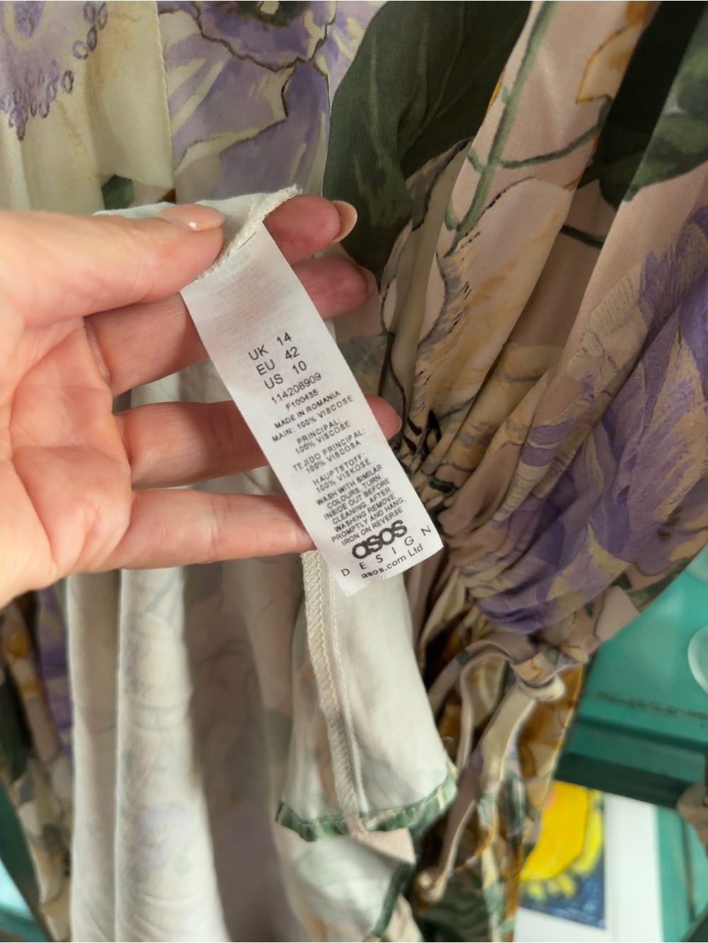ASOS Cream Floral V‑Neck Maxi Gown Dress with Yellow & Lavender Flowers EUC - Picture 2 of 7